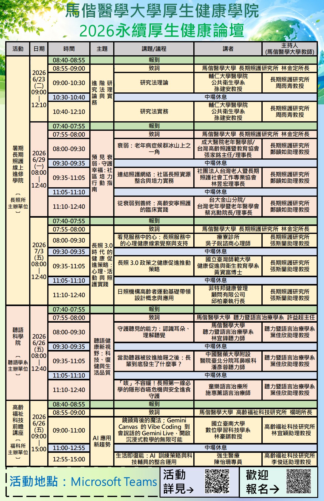 【活動與演講】2026馬偕醫學大學厚生健康學院-永續厚生健康論壇